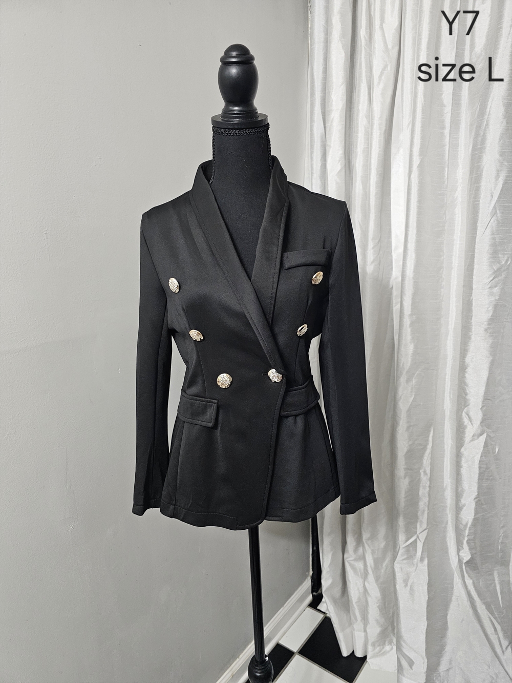 Black Double-Breasted Women's Blazer Jacket - Size L
